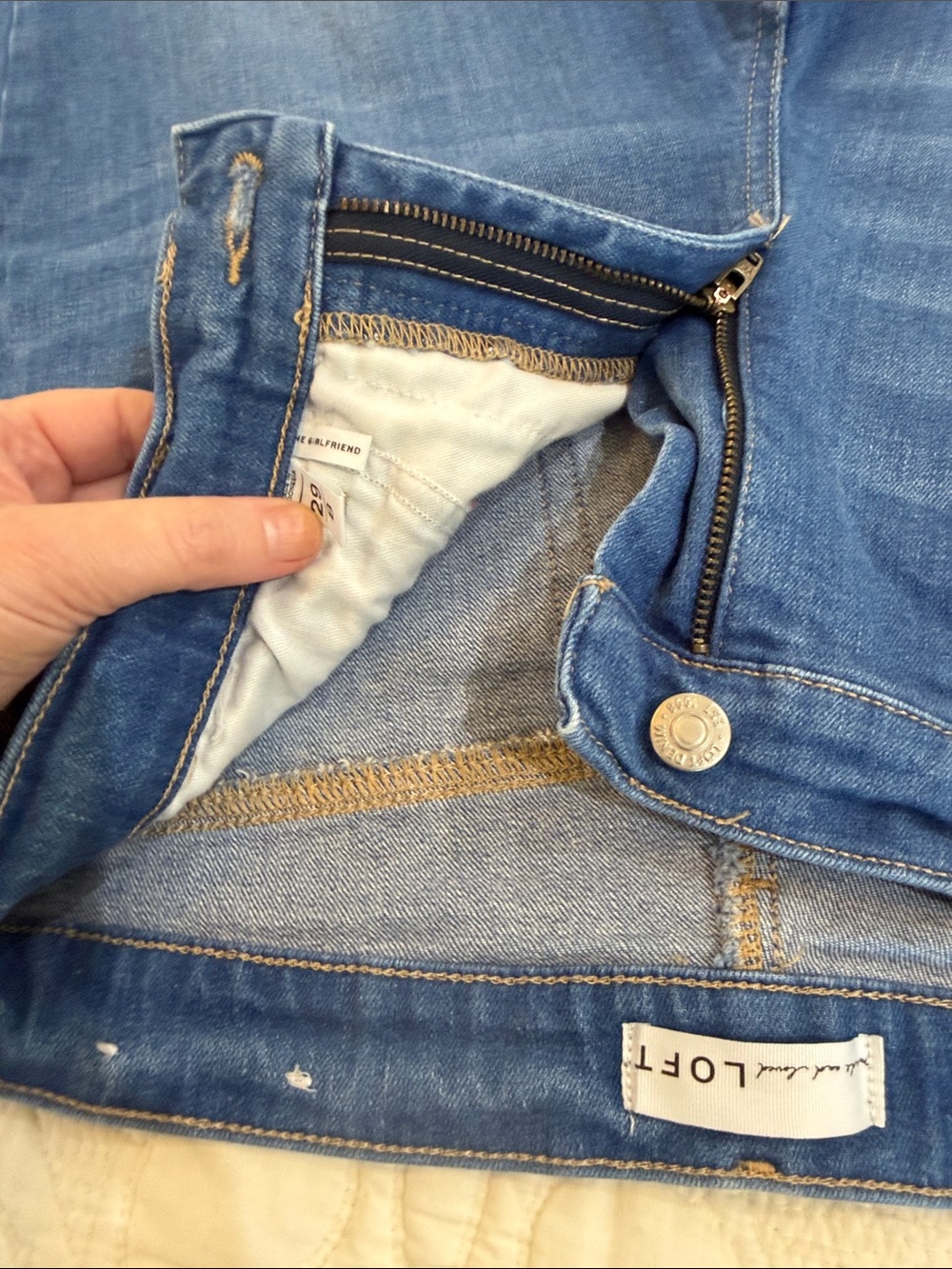 LOFT Dark Blue Boyfriend Jeans with Cuffed Hem - Picture 12 of 13